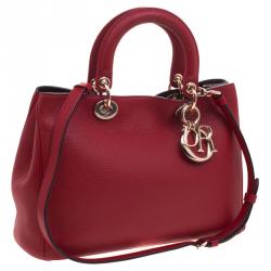 Pre Owned حقيبة يد ديور شوبر ديوريسيمو متوسطة جلد حُبيبي حمراء