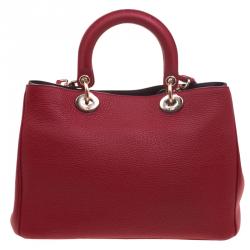 Pre Owned حقيبة يد ديور شوبر ديوريسيمو متوسطة جلد حُبيبي حمراء