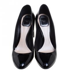 مملوكة مسبقًا حذاء كعب عالي ديور كعب عريض جلد كاناج لامع اسود مقاس 40