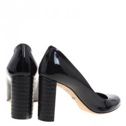 مملوكة مسبقًا حذاء كعب عالي ديور كعب عريض جلد كاناج لامع اسود مقاس 40