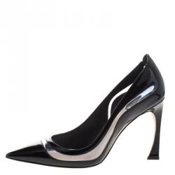 مملوكة مسبقًا Dior Black Patent Leather and PVC Wave Pointed Toe Pumps Size 40