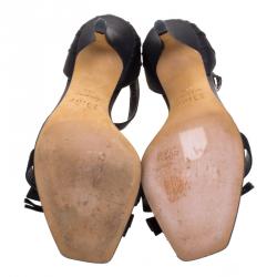 مملوكة مسبقًا صندل بحزام للكاحل ديور ساتان أسود مزين بالكريستالات مقاس 36.5