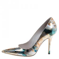 Dior Floral Printed Metallic Leather Cherie Pointed Toe Pumps Size 38