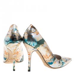 Dior Floral Printed Metallic Leather Cherie Pointed Toe Pumps Size 38