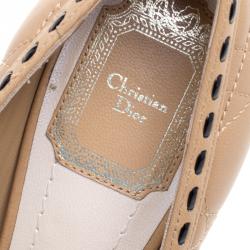 Pre Owned Dior Beige Cannage Leather Lovely Patent Bow Detail Peep Toe Pumps Size 37