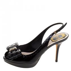 مملوكة مسبقًا صندل ديور فتحة كعب باترفلاي تفاصيل فيونكة كاناج لامع أسود مقاس 38