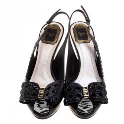 مملوكة مسبقًا صندل ديور فتحة كعب باترفلاي تفاصيل فيونكة كاناج لامع أسود مقاس 38