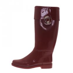 مملوكة مسبقًا Dior Red Patent Trim Rubber Logo Rainboots Size 38 