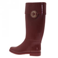 مملوكة م سبقًا Dior Red Patent Trim Rubber Logo Rainboots Size 38 