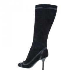 Pre Owned Dior Black Suede Cannage Knee Boots Size 37