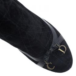 Pre Owned Dior Black Suede Cannage Knee Boots Size 37