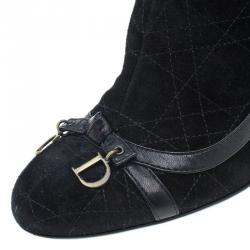 Pre Owned Dior Black Suede Cannage Knee Boots Size 37