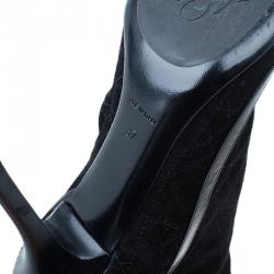 Pre Owned Dior Black Suede Cannage Knee Boots Size 37