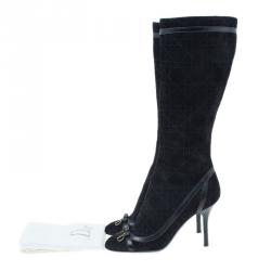 Pre Owned Dior Black Suede Cannage Knee Boots Size 37