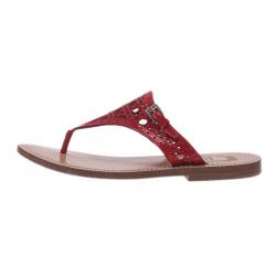 Pre Owned Dior Red Patent Cannage Leather Thong Sandals Size 36