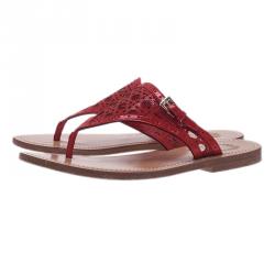 Pre Owned Dior Red Patent Cannage Leather Thong Sandals Size 36