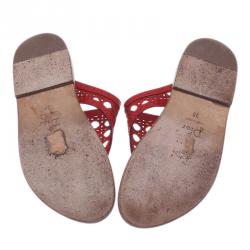 Pre Owned Dior Red Patent Cannage Leather Thong Sandals Size 36