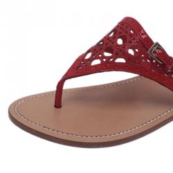 Pre Owned Dior Red Patent Cannage Leather Thong Sandals Size 36
