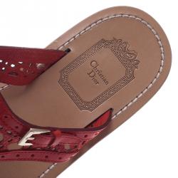 Pre Owned Dior Red Patent Cannage Leather Thong Sandals Size 36