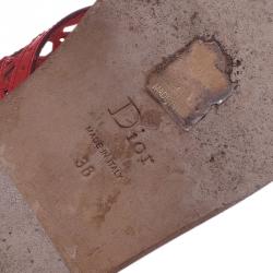 Pre Owned Dior Red Patent Cannage Leather Thong Sandals Size 36