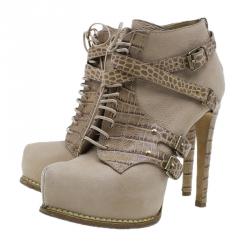 مملوكة مسبقًا بوت كاحل ديور جورتر جلد وتمساح مطبوع برباط مقاس 39