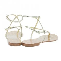 Dior Gold Leather Cannage Thong Sandals Size 40