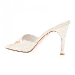 مملوكة مسبقًا Dior Gold Monogram Leather and Canvas Key Detail Slides Size 38