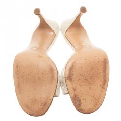 مملوكة مسبقًا Dior Gold Monogram Leather and Canvas Key Detail Slides Size 38