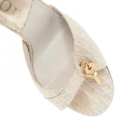 مملوكة مسبقًا Dior Gold Monogram Leather and Canvas Key Detail Slides Size 38