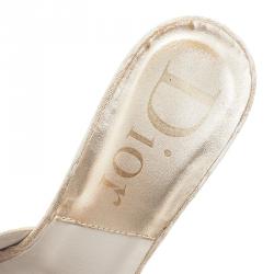 مملوكة مسبقًا Dior Gold Monogram Leather and Canvas Key Detail Slides Size 38