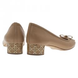 Pre Owned حذاء ديور باليرينا بكعب جلد بيج كاناج مقاس 39.5