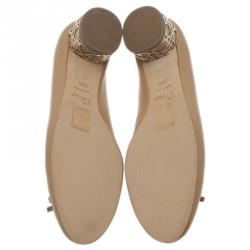 Pre Owned حذاء ديور باليرينا بكعب جلد بيج كاناج مقاس 39.5