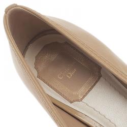 Pre Owned حذاء ديور باليرينا بكعب جلد بيج كاناج مقاس 39.5
