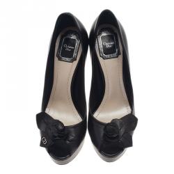 Pre Owned حذاء ديور جلد أسود مقدمة مفتوحة بوردة مقاس 38