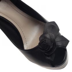 Pre Owned حذاء ديور جلد أسود مقدمة مفتوحة بوردة مقاس 38