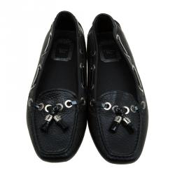 مملوكة مسبقًا Dior Black Leather Tassel Detail Loafers Size 38