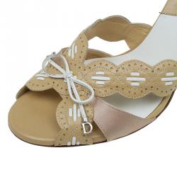 Pre Owned Dior Beige Satin and Leather Bow Mules Size 39.5