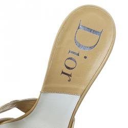 Pre Owned Dior Beige Satin and Leather Bow Mules Size 39.5