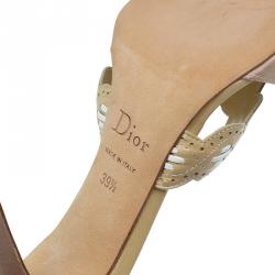 Pre Owned Dior Beige Satin and Leather Bow Mules Size 39.5