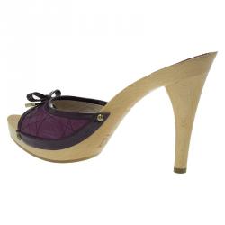 Pre Owned صندل سلايد ديور جلد لامع كاناج بنفسجي بفيونكة مقاس 39