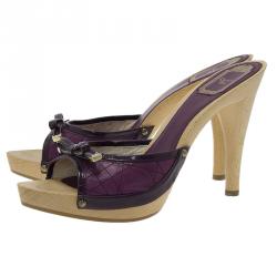 Pre Owned صندل سلايد ديور جلد لامع كاناج بنفسجي بفيونكة مقاس 39