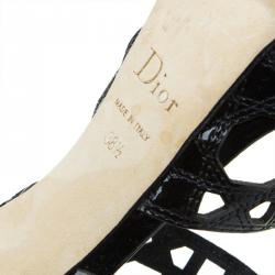 Pre Owned Dior Miss Dior Black Patent Cutout Caged Sandals Size 38.5