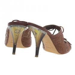 Pre Owned صندل سلايد ديور جلد بني بفيونكة مزينة مقاس 36