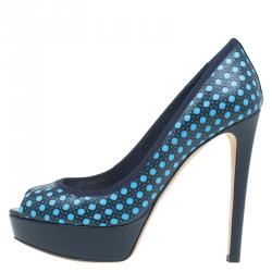 Pre Owned Dior Black and Blue Leather Contrast Cannage Peep Toe Platform Pumps Size 40