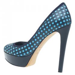 Pre Owned Dior Black and Blue Leather Contrast Cannage Peep Toe Platform Pumps Size 40