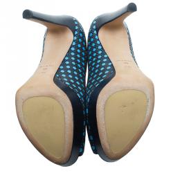 Pre Owned Dior Black and Blue Leather Contrast Cannage Peep Toe Platform Pumps Size 40