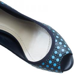 Pre Owned Dior Black and Blue Leather Contrast Cannage Peep Toe Platform Pumps Size 40