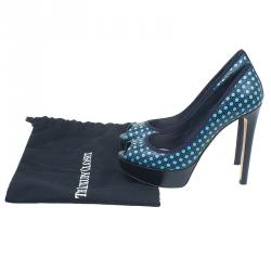 Pre Owned Dior Black and Blue Leather Contrast Cannage Peep Toe Platform Pumps Size 40