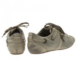 Pre Owned حذ اء رياضي ديور جلد بيج وسويدي كاناج برباط مقاس 39