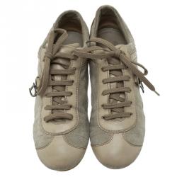 Pre Owned حذاء رياضي ديور جلد بيج وسويدي كاناج برباط مقاس 39